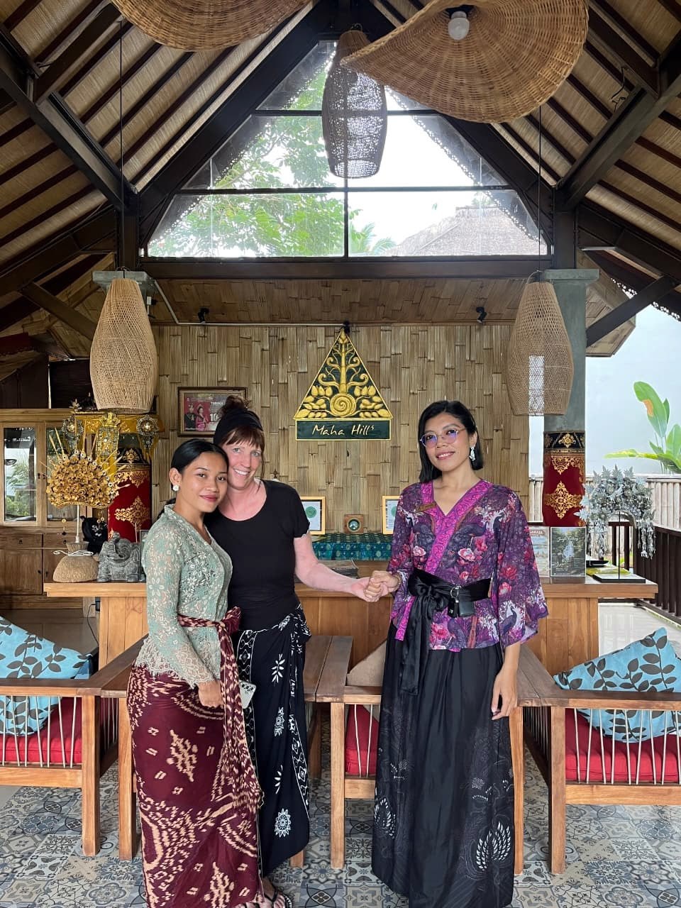 Wendy with local artisans in Bali